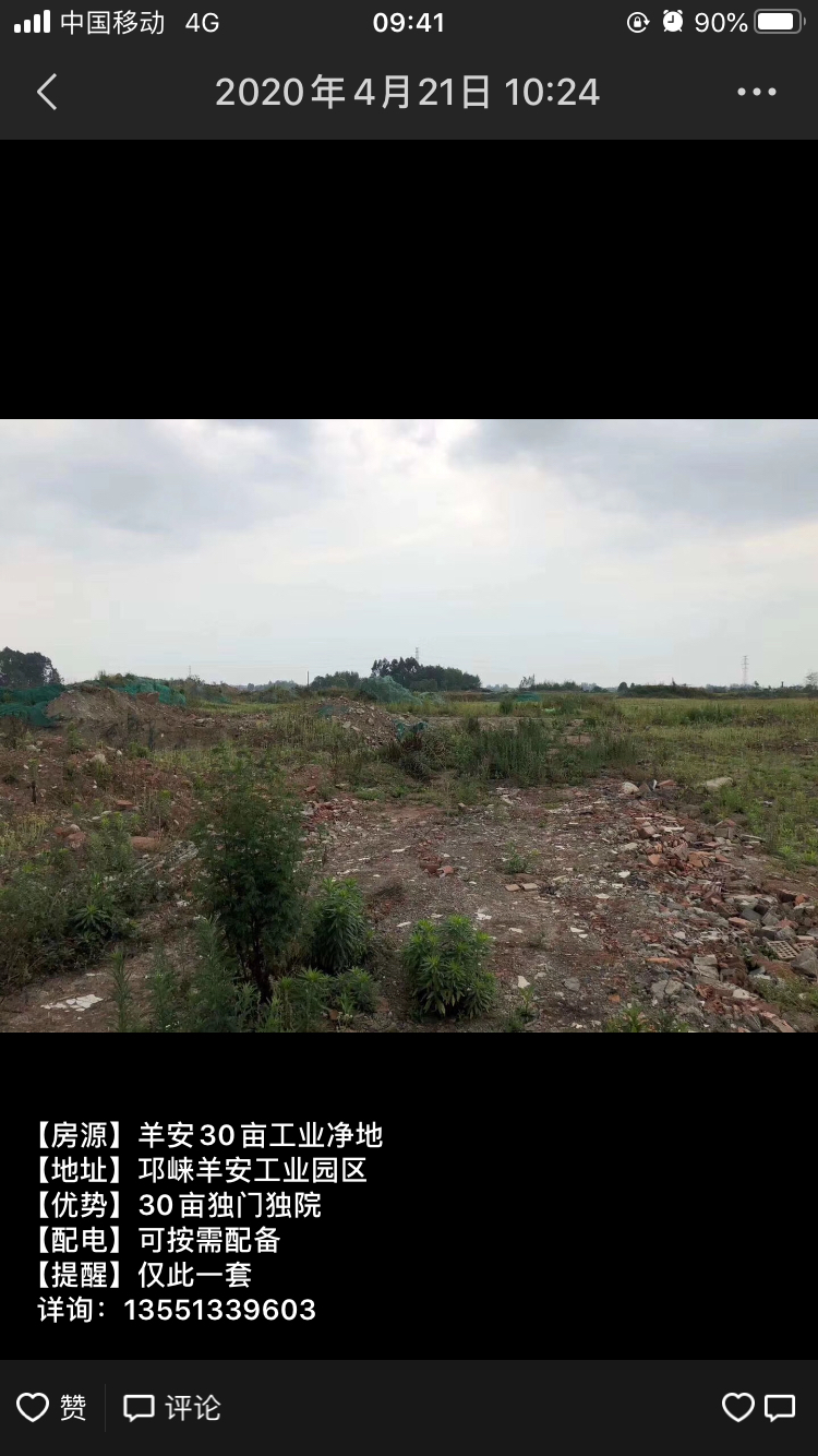 邛崃羊安30亩工业净地出售可做独门独院，价格面议1