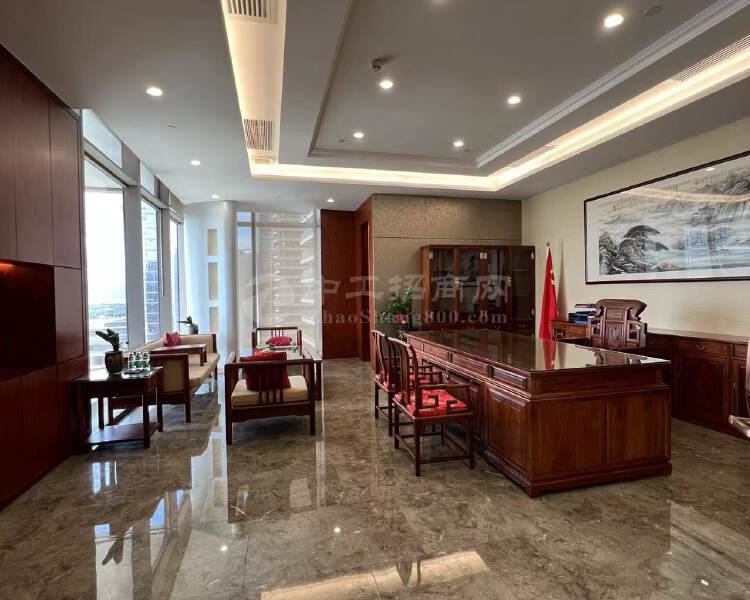 深圳湾一号豪华装修300平办公室业主直租高区海景红木家私